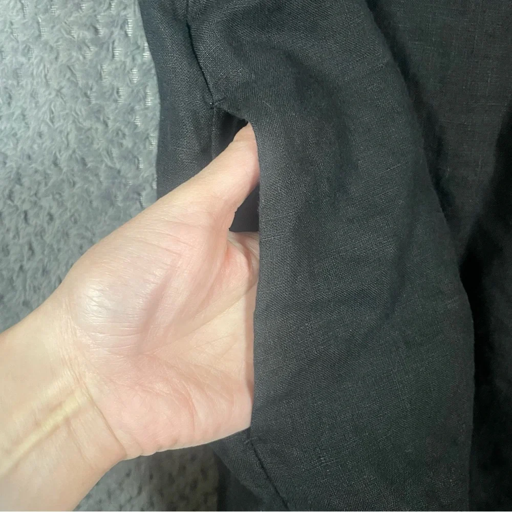 Chico's Women's 100% Linen Dress Black Size 2 (12) Pockets Lagenlook Casual FLAW